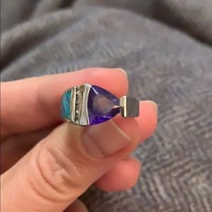 Sterling Silver Opal and Tanzanite Ring